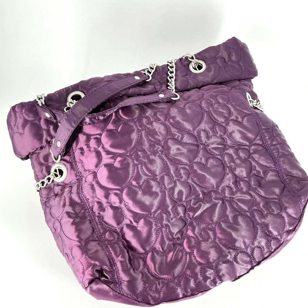 Disney Parks Purple Heart‎ Quilted Satin Shoulder Bag Silver Chain Strap NEW